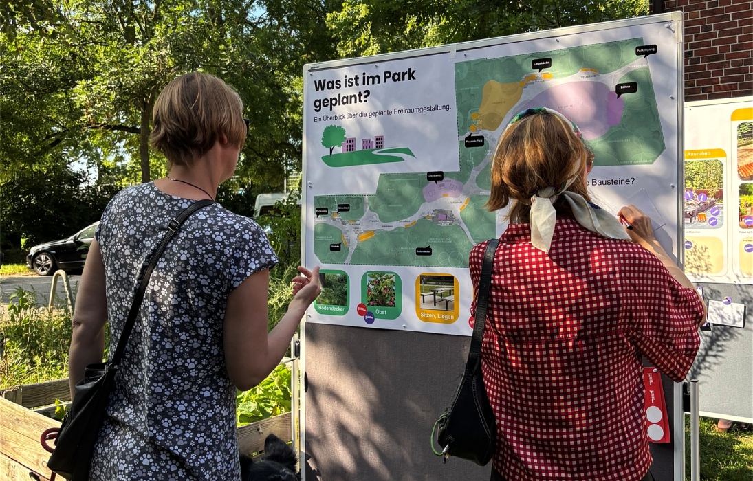 Was ist im Park geplant? Informationsveranstaltung zur Neugestaltung des Immanuelparks auf der Veddel in Hamburg
